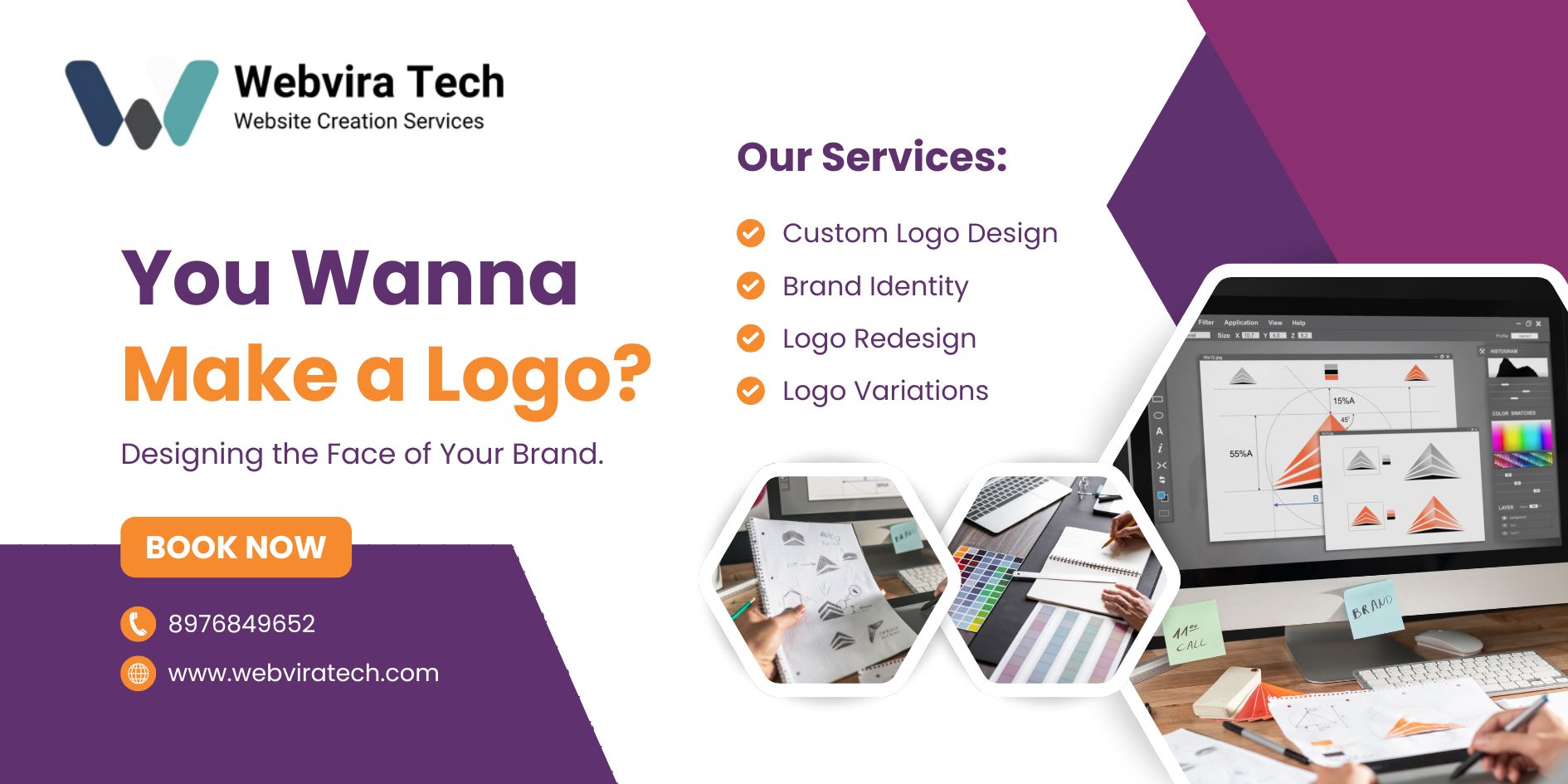purple orange modern logo design service banner